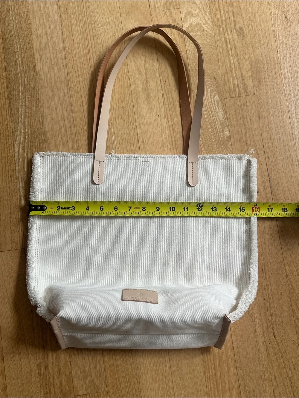 Jamie Young Cream Canvas Tote with Tan Leather Handles - Picture 6 of 9